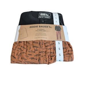 Eddie Bauer Men's 2-Piece Flannel Pajama Set Black Size S Fish
